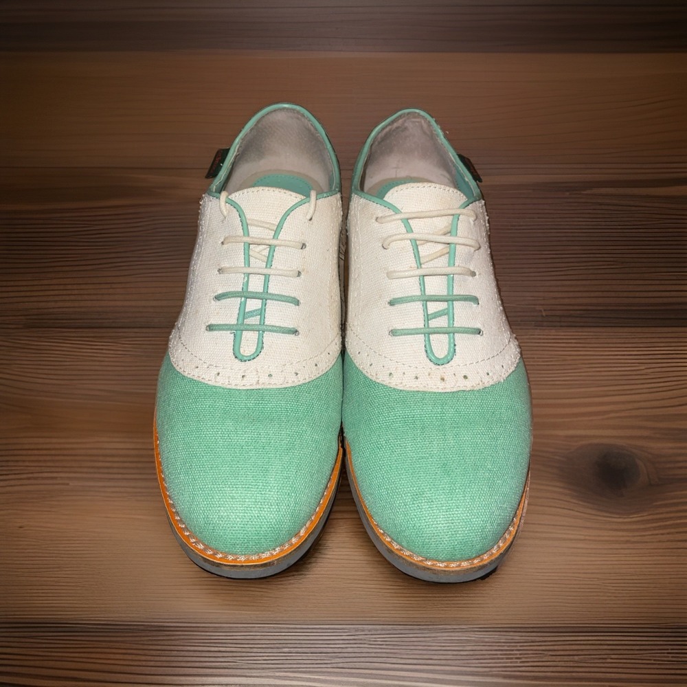 Vintage GH Bass Elizabeth Canvas Saddle Oxfords Shoes Women 8.5 Mint Green - Picture 5 of 10